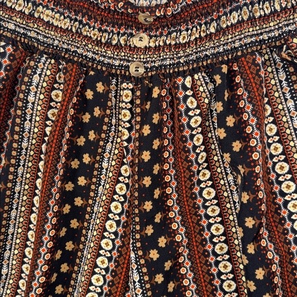 Womens Boho Harem Pants Smocked High Waist Striped Floral Joggers Black Rust - Picture 2 of 5